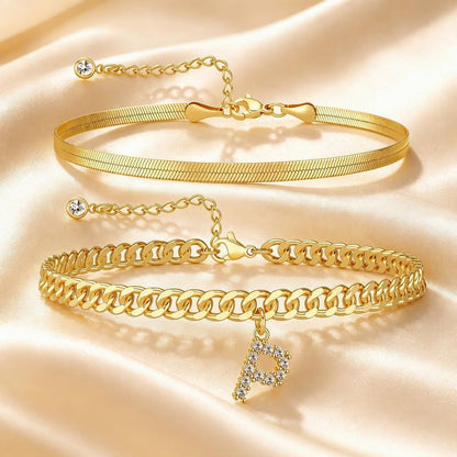 ✨ Gold Initial Anklet – 14K Gold Plated, Waterproof Adjustable Letter Pendant, Stackable Beach Jewelry