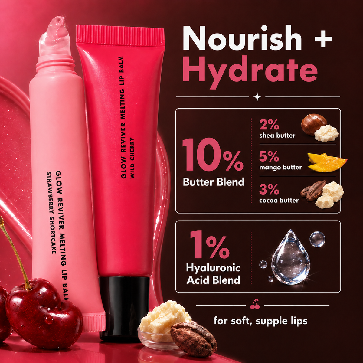 💋 Buy 1 Get 1 Free-Glow Reviver Melting Lip Balm – Tinted, Hydrating, Vegan & Glossy Finish